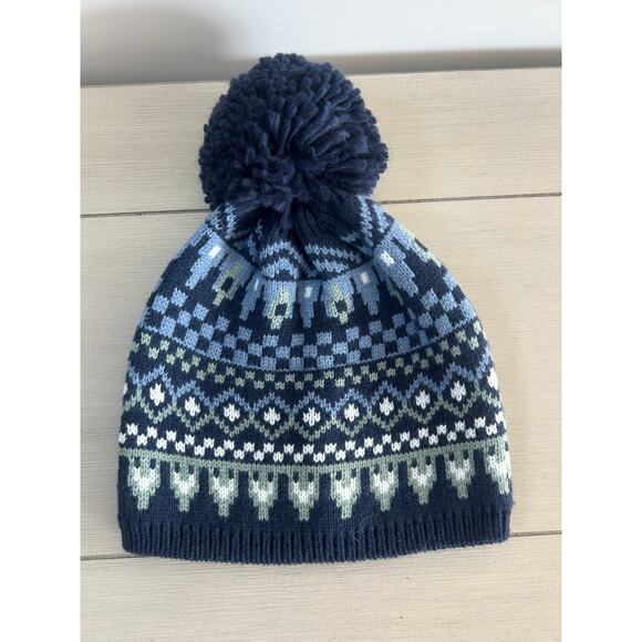 GAP Accessories - Womens Gap Beanie Winter Hat with Pom Pom Green Blue White Pattern